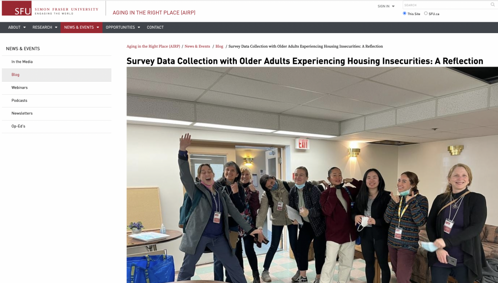 Aging in the Right Place — Survey data with older adults experiencing housing insecurities